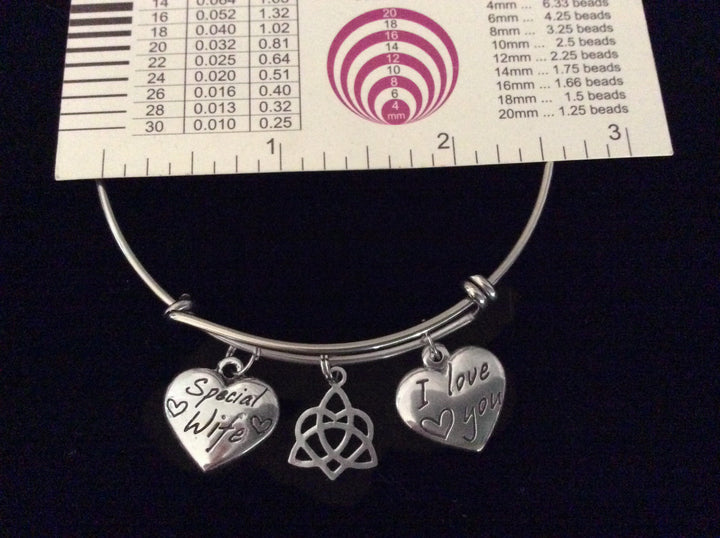 Special Wife Celtic Love Knot Stainless Steel Expandable Charm Bracelet Silver Bangle Gift Double Sided