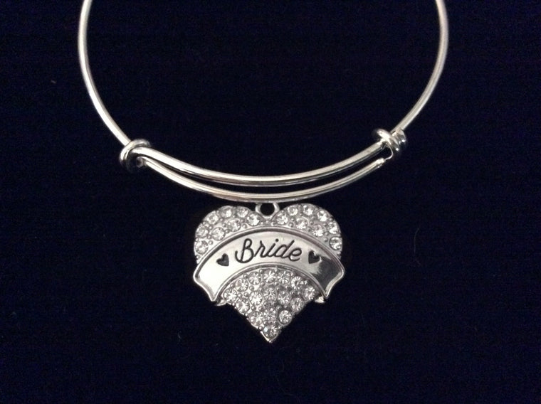 Bride Crystal Heart Expandable Charm Bracelet Adjustable Wire Bangle Wedding Shower Bridal Gift