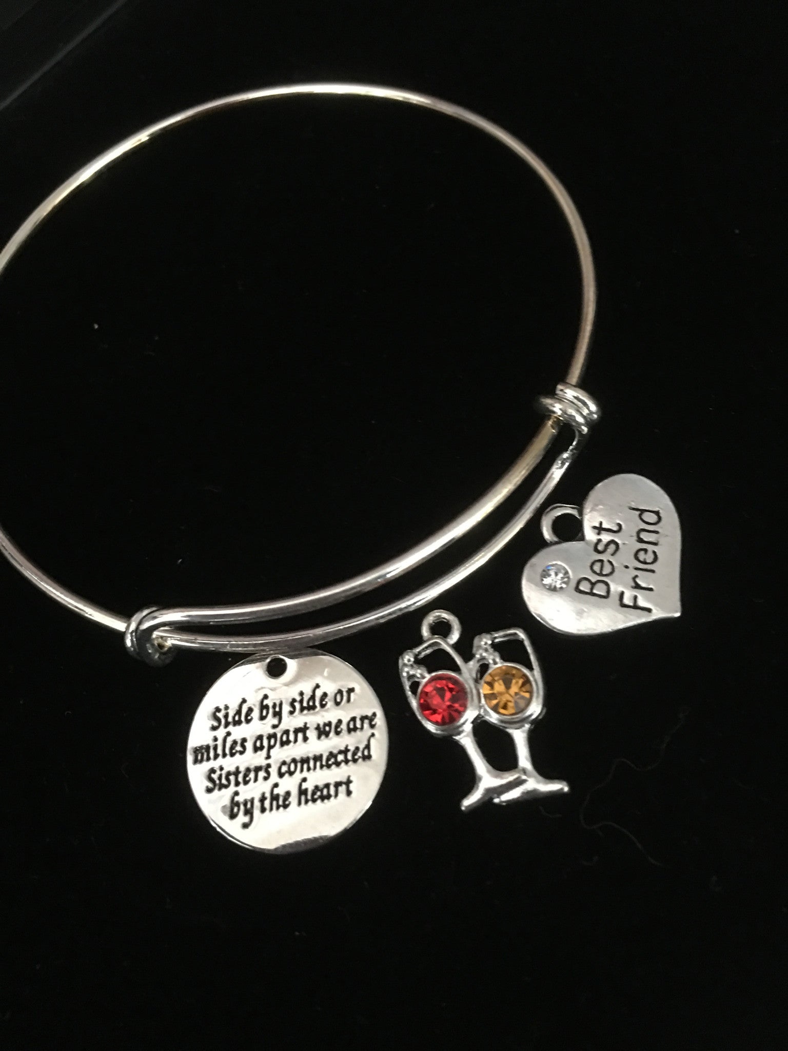 Side by Side Best Friends Sisters Silver Expandable Charm Bracelet