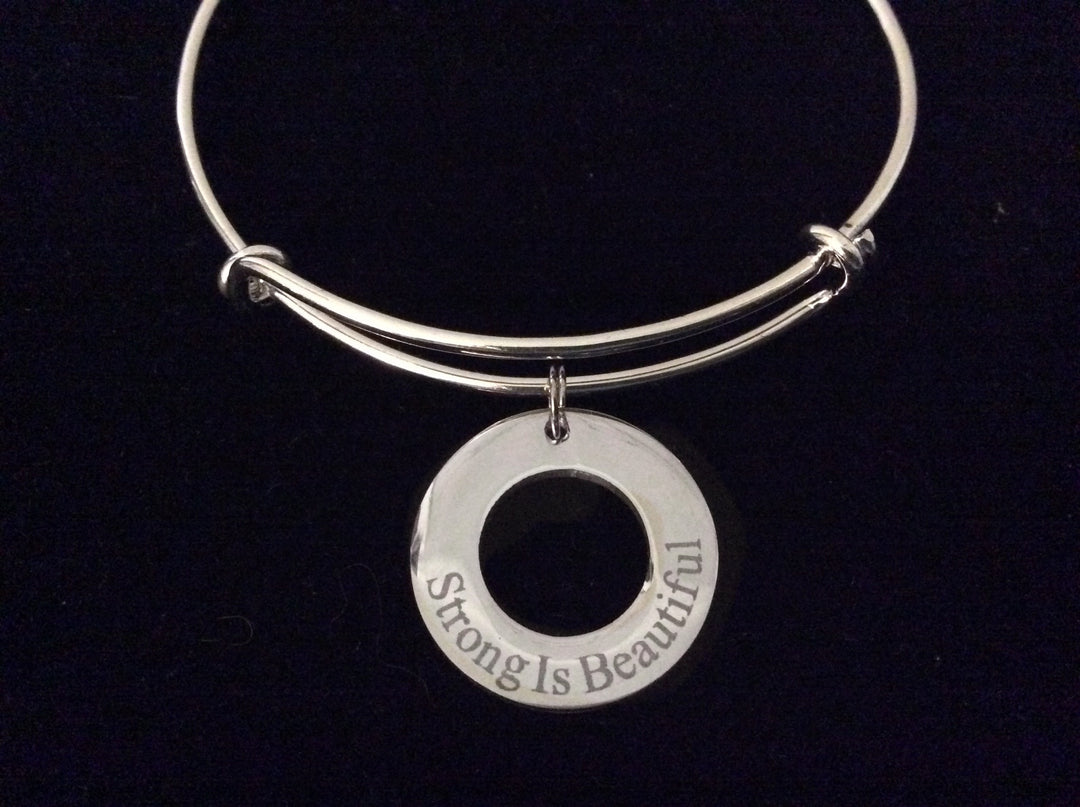 Affirmation Washer Strong is Beautiful Expandable Silver Charm Bracelet Adjustable Wire Bangle Affirmation Ring