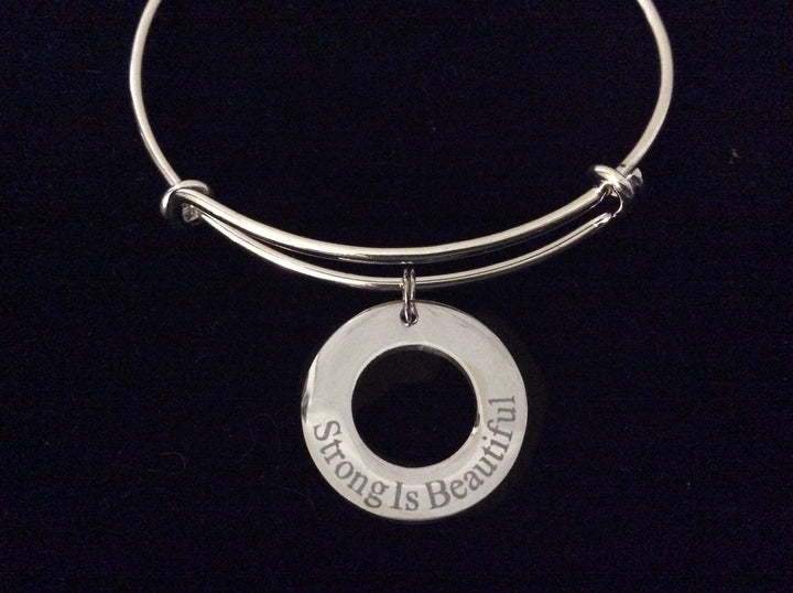 Affirmation Washer Strong is Beautiful Expandable Silver Charm Bracelet Adjustable Wire Bangle Affirmation Ring