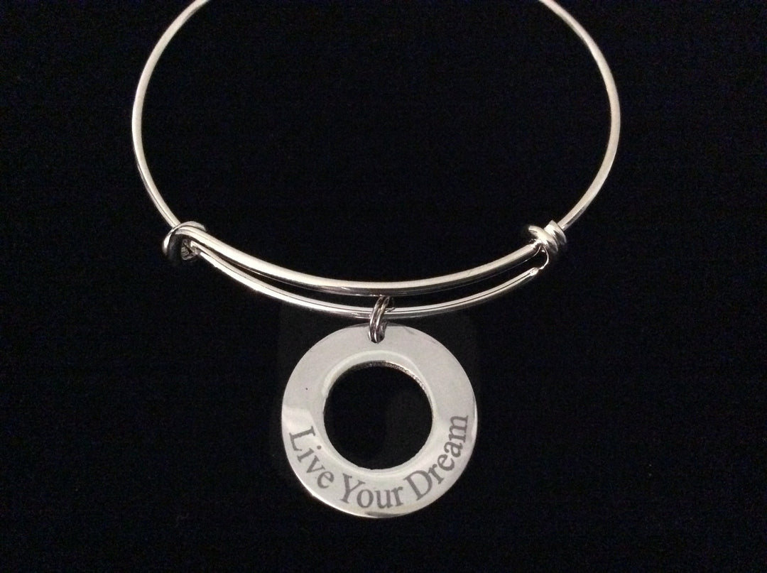 Affirmation Ring Live Your Dream Golf Expandable Silver Charm Bracelet Adjustable Wire Bangle Affirmation Ring