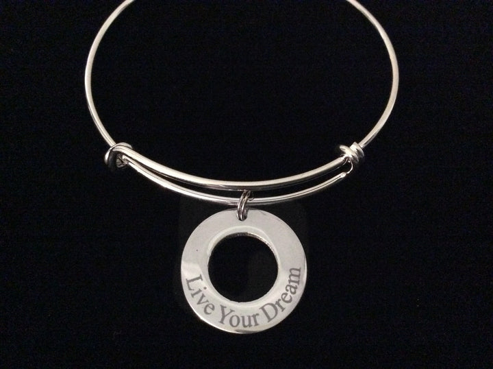 Affirmation Ring Live Your Dream Golf Expandable Silver Charm Bracelet Adjustable Wire Bangle Affirmation Ring