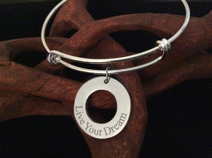 Live Your Dream Golf Expandable Silver Charm Bracelet Adjustable Wire Bangle Affirmation Ring
