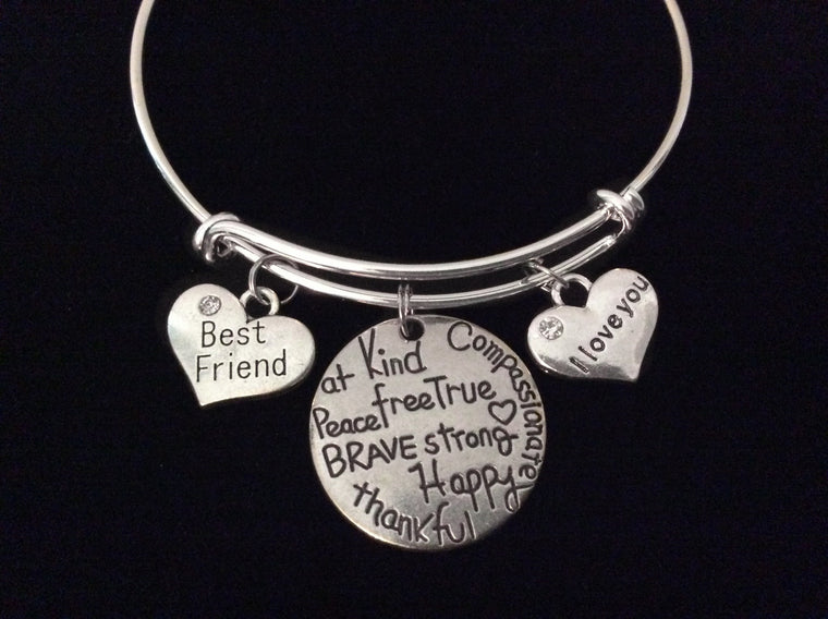 Best Friend I Love You Expandable Charm Bracelet Silver Adjustable Wire Bangle Trendy Gift