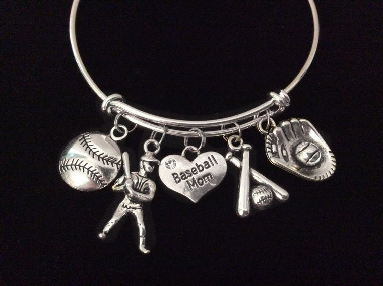 Baseball Mom Expandable Charm Bracelet Silver Adjustable Bangle Sports Team Gift Baseball Mitt Baseball Player