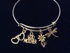 Godmother Expandable Charm Gold Bracelet Adjustable Wire Bangle Gift Double Hearts Dragonfly Daisy