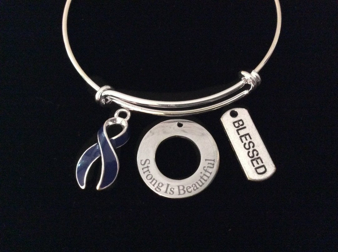 Blessed Strong is Beautiful Expandable Silver Charm Bracelet Adjustable Wire Bangle Affirmation Ring Gift