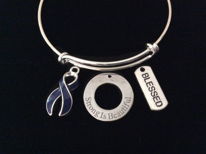 Blessed Strong is Beautiful Expandable Silver Charm Bracelet Adjustable Wire Bangle Affirmation Ring Gift