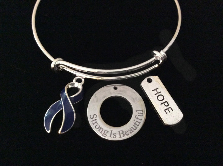Hope Strong is Beautiful Expandable Silver Charm Bracelet Adjustable Wire Bangle Affirmation Ring Gift