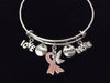 Pink Awareness Guardian Angel Love Courage Strength Hope Adjustable Bracelet Expandable Silver Wire Bangle Gift