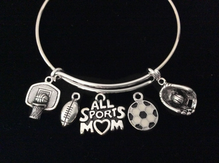 All Sports Mom Adjustable Bracelet Football Baseball Basketball Soccer Expandable Bangle Gift