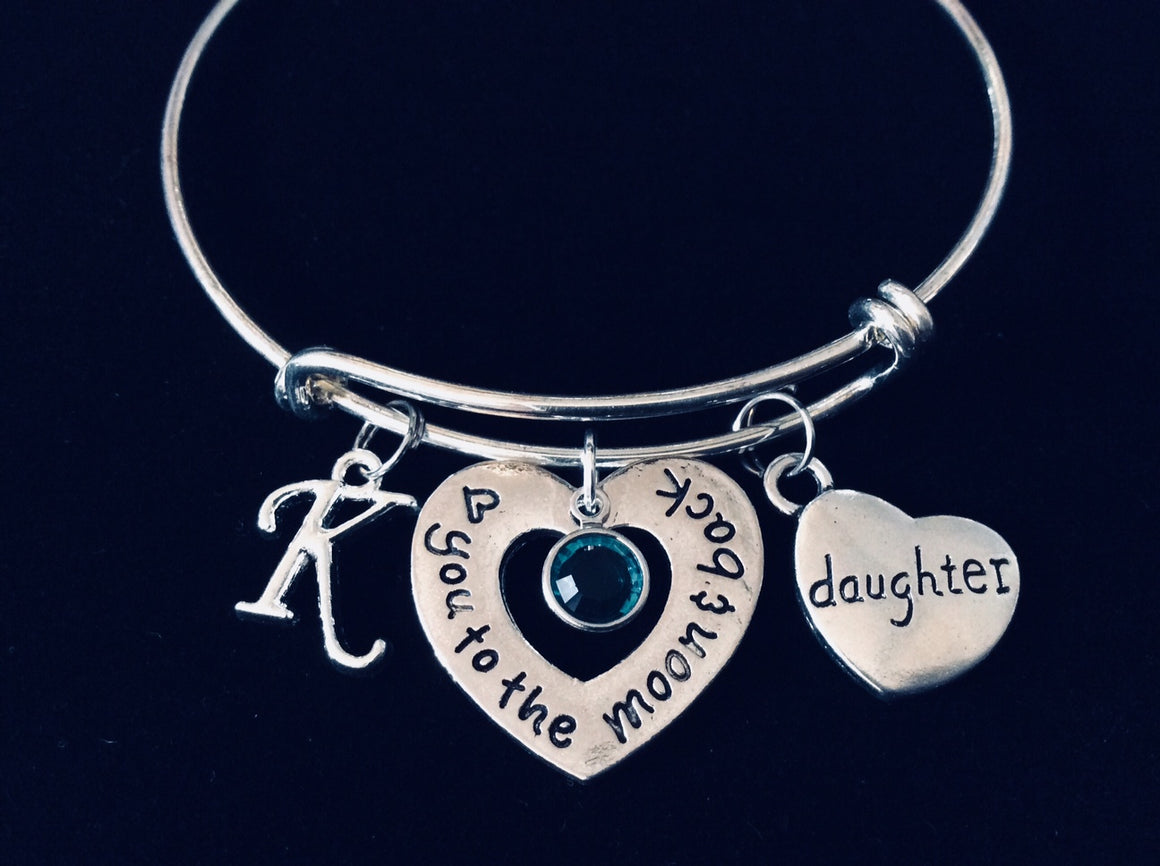 Love You to The Moon and Back Daughter Adjustable Bracelet Expandable Charm Bracelet Silver Wire Bangle Rhinestone Bling Bracelet Gift
