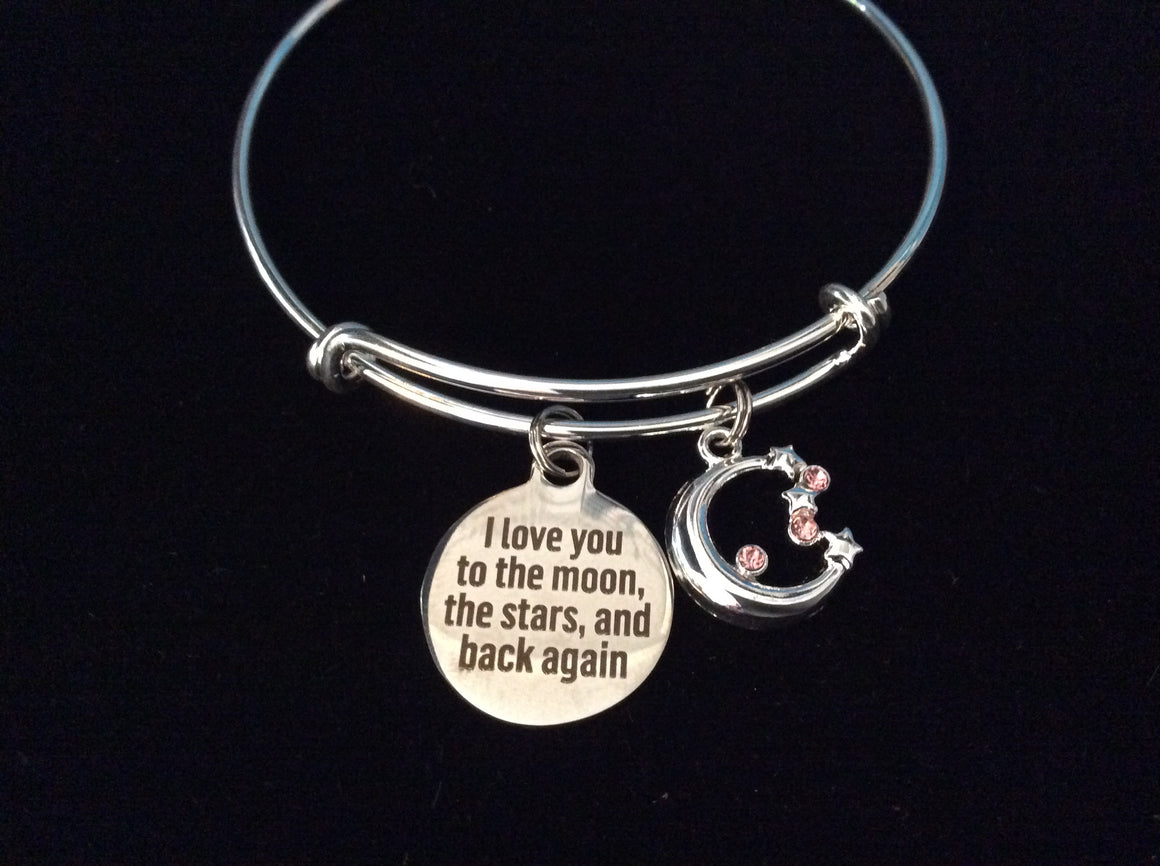I Love you to the Moon the Stars Adjustable Bracelet Silver Expandable Charm Bracelet Wire Bangle Gift