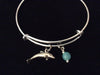 Dolphin Charm Silver Expandable Adjustable Wire Bangle Bracelet Handmade Ocean Gift