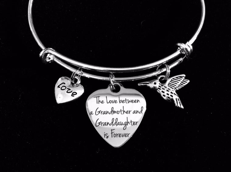The Love between a Granddaughter and Grandmother is Forever Expandable Charm Bracelet Adjustable Bangle Gift