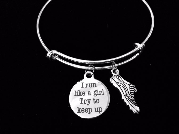Running Tennis Shoe I Run Like A Girl Try To Keep Up Adjustable Bracelet Expandable Wire Bangle Bracelet Finish Line Gift Cross Country