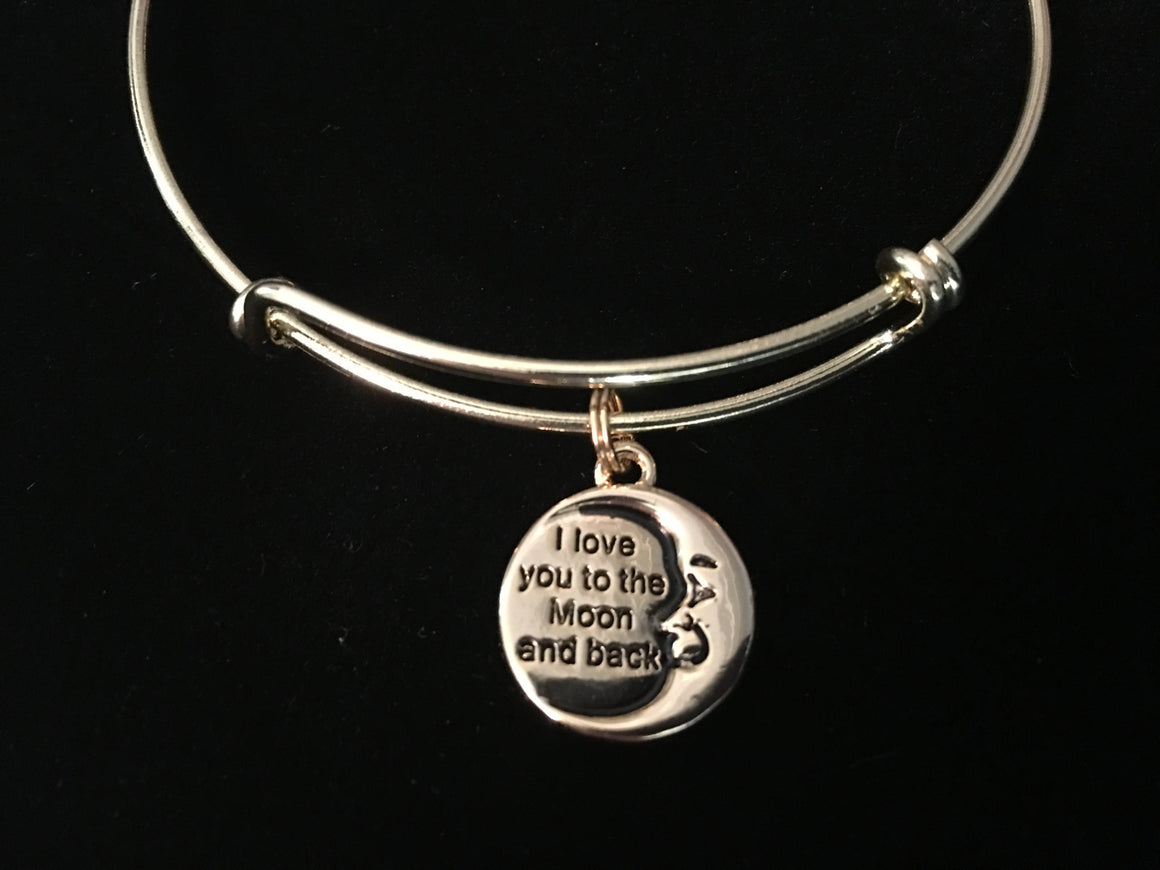 I Love you to the Moon and Back on a Gold Expandable Bracelet Adjustable Gold Wire Bangle Meaningful Gift Trendy Stacking