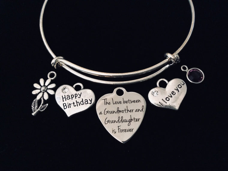 Personalized Happy Birthday Granddaughter Grandmother Expandable Charm Bracelet Adjustable Bracelet Silver Bangle Gift I Love You  Birthstone