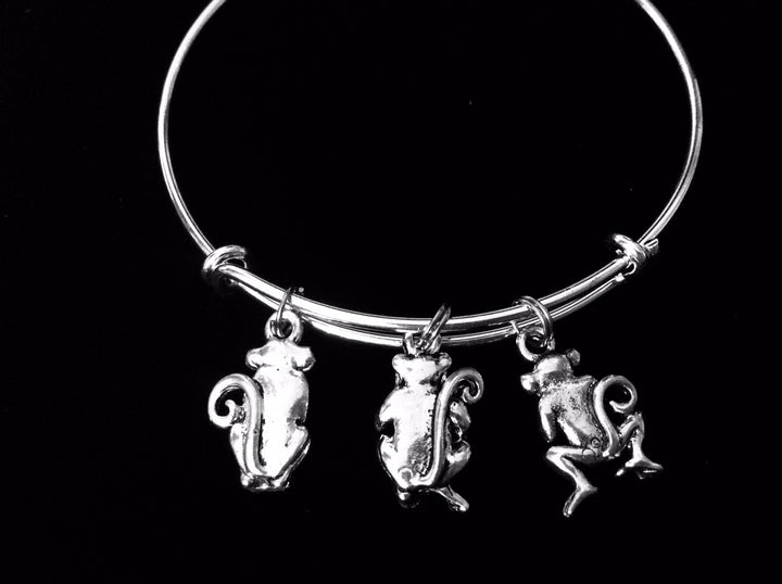 3D See No Evil Hear No Evil Speak No Evil Three Wise Monkeys Adjustable Bracelet Expandable Silver Charm Bangle Gift
