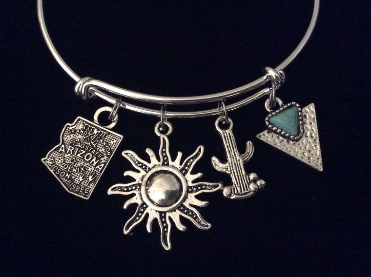 Sunny Arizona Cactus Turquoise Jewelry Adjustable Silver Charm Bracelet Expandable Wire Bangle One Size Fits All Gift Trendy