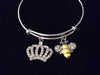 Queen Bee Crown Crystal Adjustable Bracelet Silver Expandable Charm Bangle Trendy One Size Fits All Gift