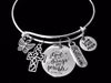 Believe Love Faith Hope With God All Things are Possible Jewelry Adjustable Bracelet Expandable Charm Silver Bangle One Size Fits All Gift