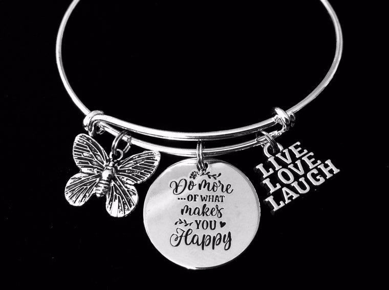 Live Love Laugh Jewelry Expandable Charm Bracelet Do More of What Makes Your Happy Silver Adjustable Bangle One Size Fits All Gift Butterfly