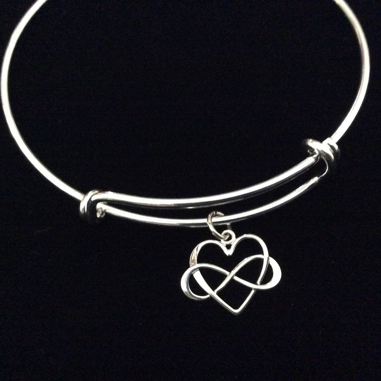 Infinity Forever Silver Heart Adjustable Bracelet Expandable Wire Bangle Wife Friend Gift Wedding Anniversary