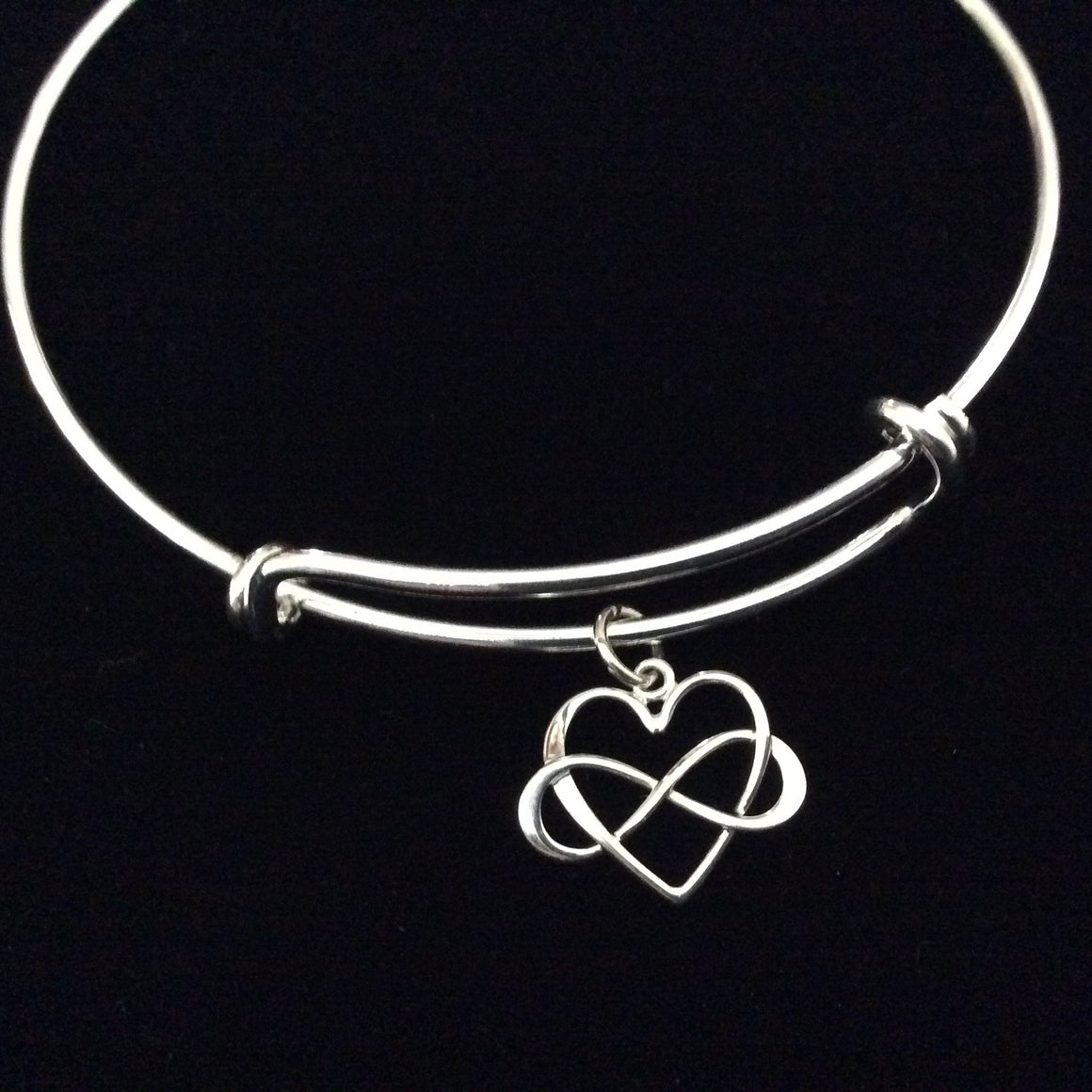 Infinity Forever Silver Heart Adjustable Bracelet Expandable Wire Bangle Wife Friend Gift Wedding Anniversary