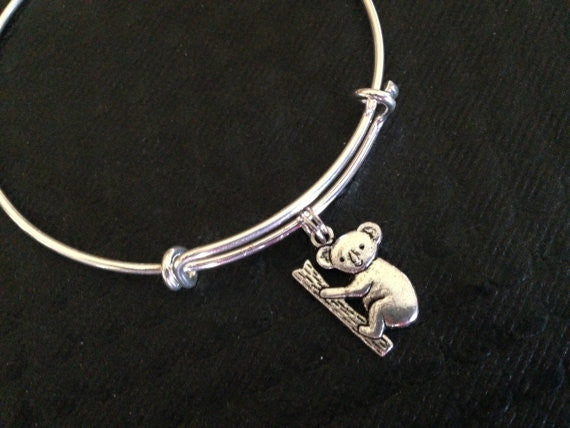 Koala Bear on Expandable Adjustable Silver Wire Bangle 