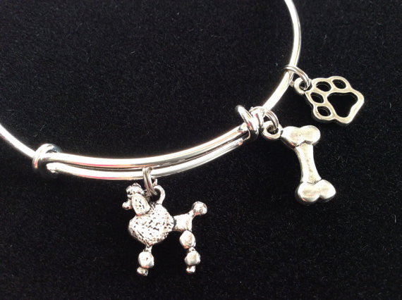 Poodle 3D Dog Charm on a Silver Expandable Adjustable Bangle Bracelet ...