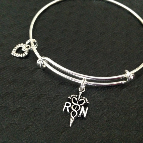RN (Registered Nurse) Silver Adjustable Expandable Silver Plated Bangle