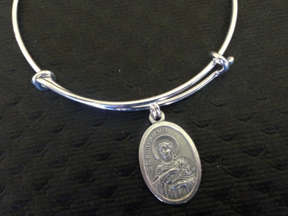 Saint Philomena Charm Bangle Bracelet Adjustable Expandable Inspirational jewelry