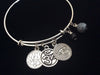 Lotus Om and Eye of Protection Silver Charm Bracelet Adjustable Expandable  Bangle Trendy Yoga Inspired Meaningful Inspirational