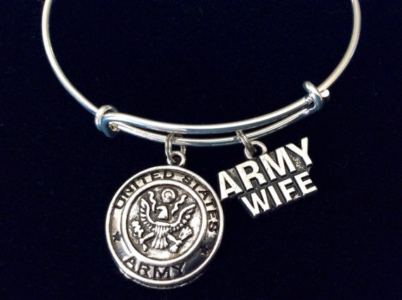 Army Wife Expandable Charm Bracelet Adjustable Expandable Wire Bangle