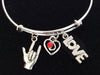 merican Sign Language Charm (ASL) Red Crystal Heart and Love Charm on Expandable Adjustable Bangle
