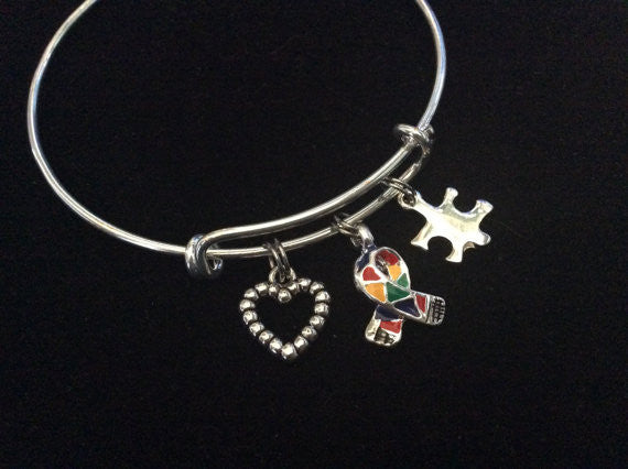 Autism Silver Puzzle Piece Awareness Ribbon Expandable Charm Bracelet