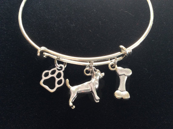 Chihuahua Dog Charm on a Silver Expandable Adjustable Bangle