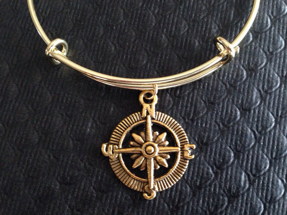 Compass Gold Expandable Charm Bracelet Meaningful Gift Direction