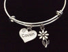 Cousin Heart and crystal with Daisy Charm on a Silver Expandable Bangle 