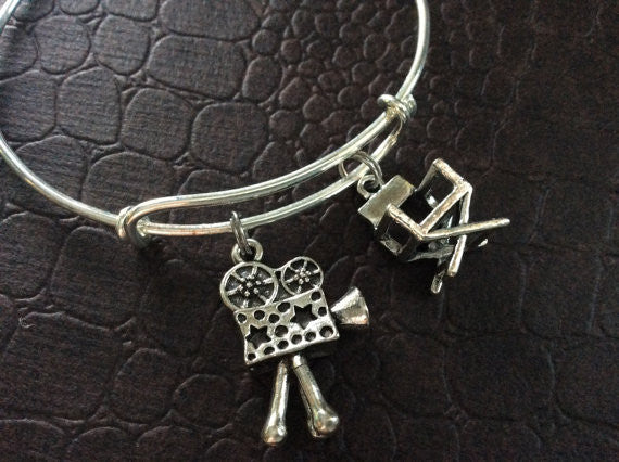 Actor Director Movies 3D Charms on a Silver Plated Expandable Bracelet 