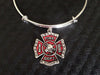 Firefighter Red Crystal Expandable Charm Bracelet Adjustable Wire Bangle