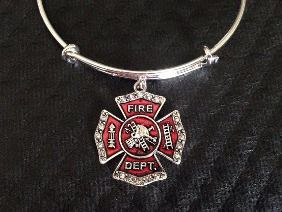 Firefighter Red Crystal Expandable Charm Bracelet Adjustable Wire Bangle