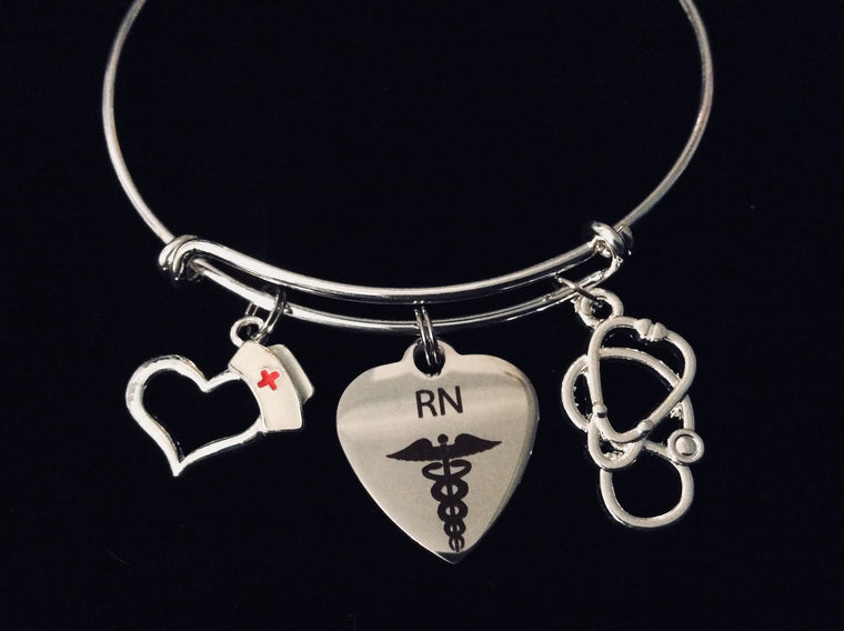 RN Registered Nurse Expandable Bracelet Adjustable Wire Bangle Stethoscope Medical Gift Trendy Nurse Hat