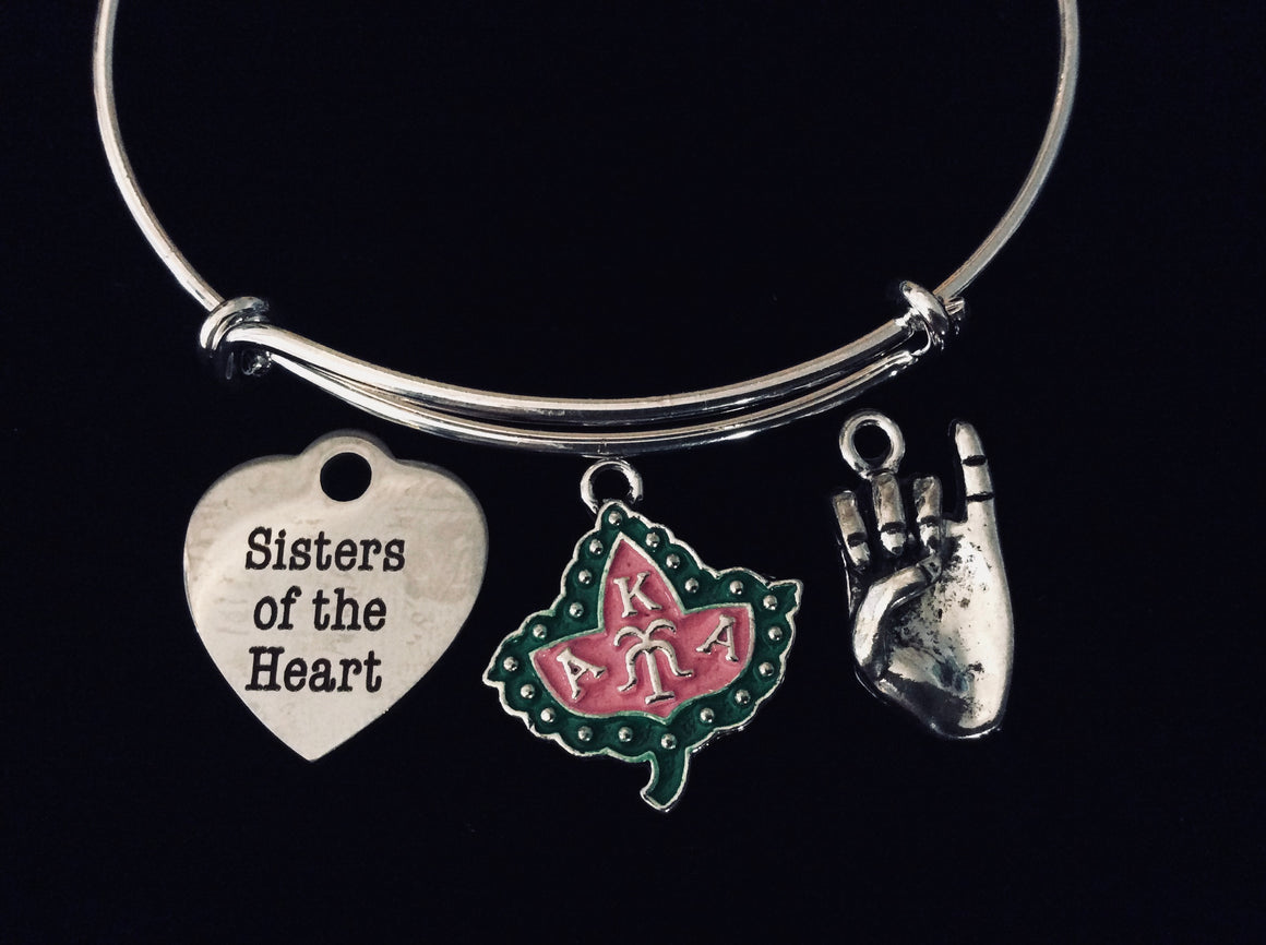 AKA Sorority Adjustable Charm Bracelet Expandable Silver Wire Bangle Ivy Pinky Sisters Gift One Size Fits All