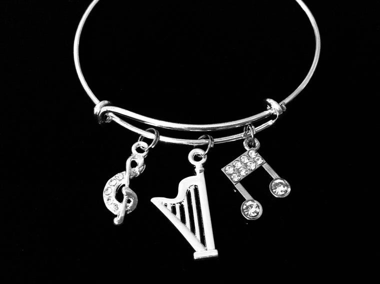 Musical Harp Adjustable Bracelet Music Notes Expandable Silver Charm Wire Bangle Trendy One Size Fits All Jewelry