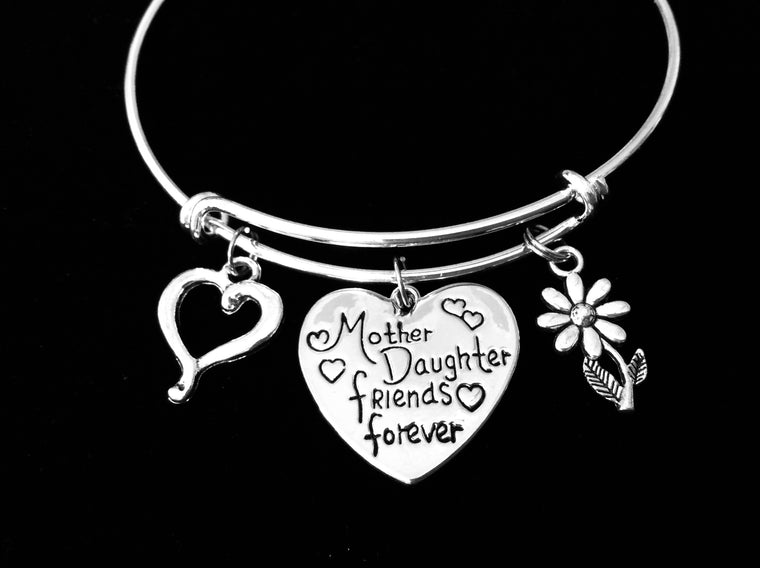 Mother Daughter Forever Friends Jewelry Adjustable Bracelet Expandable Silver Charm Wire Bangle Trendy Mom One Size Fits All Gift
