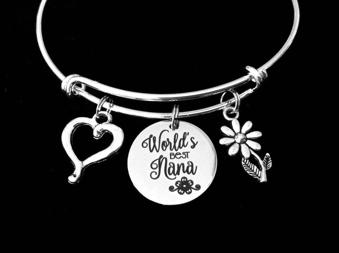 Worlds Best Nana Jewelry Adjustable Bracelet Expandable Silver Charm Wire Bangle Trendy Grandmother Grandma One Size Fits All Gift