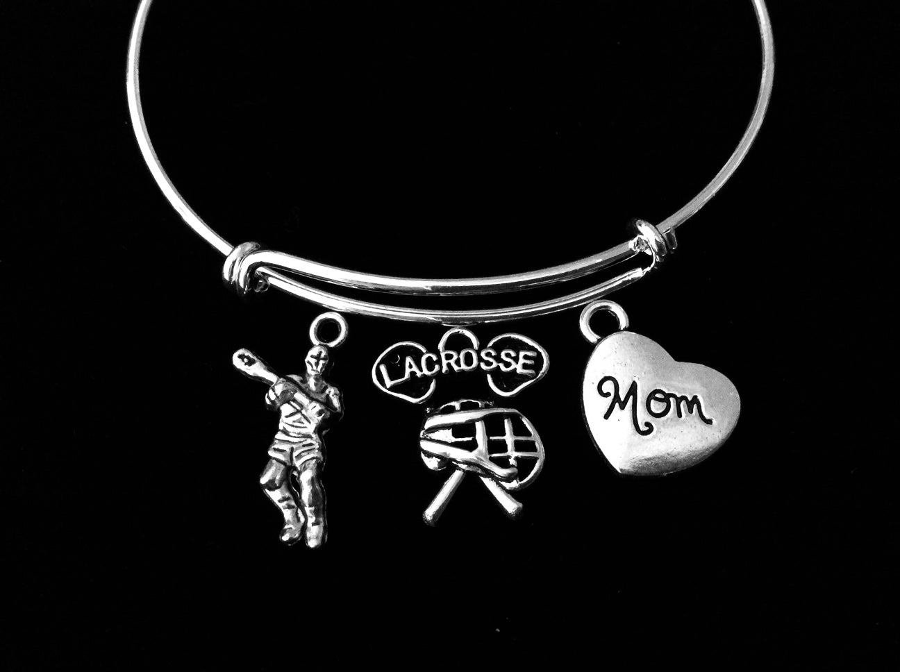 Lacrosse Mom Jewelry Adjustable Bracelet Silver Expandable Wire Bangle One Size Fits All Gift
